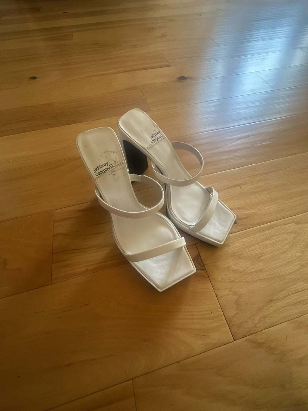 Jeffrey Campbell White Square Toe Platform Heeled Sandals
